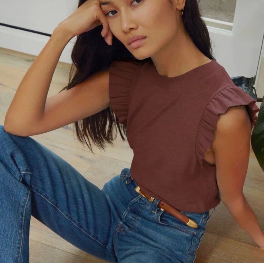 Nation LTD Paulette Ruffle Tank in Terracotta - Size L